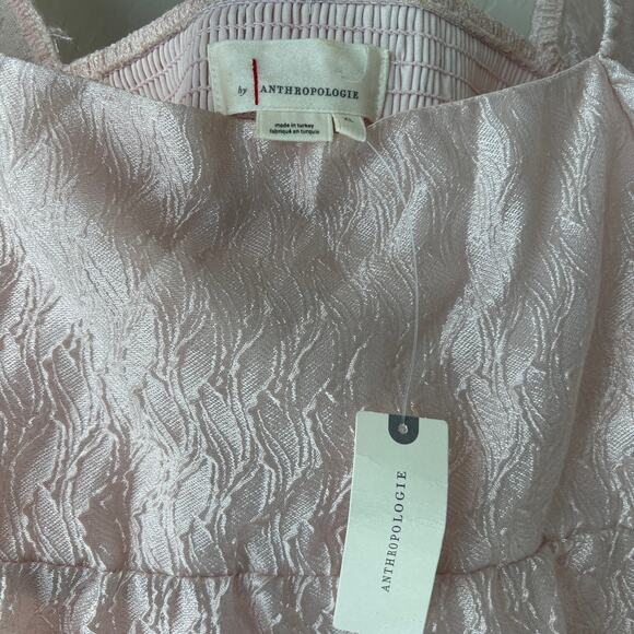 NEW Anthropologie Dress Pink Textured Puff-Sleeve Square Neck Midi Dress Size XL - Picture 5 of 10